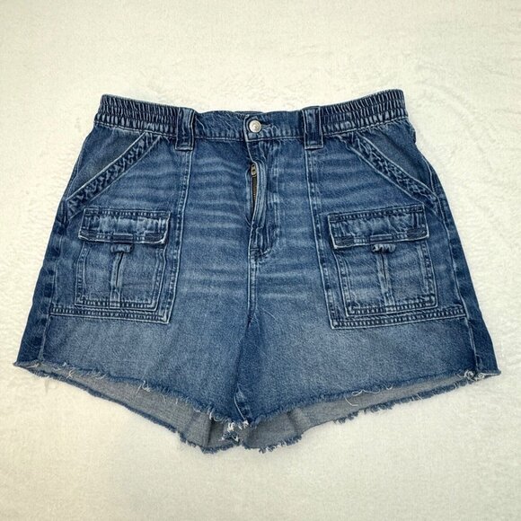 AE Pants - AE Dreamy Drape Denim Highest Waist 90s Boyfriend Short Cargo Women 16 Blue